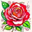 Placeholder: A colorful watercolor painting of a rose. The rose has big green leaves, red petals, with deep red outline details. The image is in the middle of a white canvas. The background should be clean and mostly white, with subtle watercolor splashes and thin, straight lines that intersect with dotted nodes. The style is expressive and textured, reminiscent of outsider art.