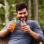 Placeholder: man enjoying a drink after a hard day's work