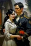 Placeholder: A very handsome soldier with black hair returns from the war and finds in front of him the wedding of his lover Oil painting