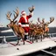 Placeholder: Santa Claus landing his sleigh with reindeer on the flight deck of an aircraft carrier