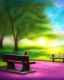 Placeholder: park mystical dream, park bench, man, woman, child, dog, trees, path, bird, sunshine, mystical, fantasy, romanticism, pastel colors, daylight, daytime, acrylic painting, detailed, soft focus,