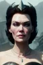 Placeholder: Lena Headay as evil queen in black leather, busty, cleavage, voluptuous, angry, stern look. character design by cory loftis, fenghua zhong, ryohei hase, ismail inceoglu and ruan jia. unreal engine 5, artistic lighting, highly detailed, photorealistic, fantasy