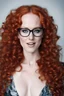 Placeholder: simone simons, curly, redhead, glasses on, beauty dress