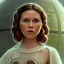 Placeholder: star wars death star background, complete and photo realistic detailed head to waist stunning photo realistic portrait of young carrie fisher as Princess Leia in star wars with photo realistic hairstyle by Mandy Jurgens and mucha and Richard Schmid and chuck close and chie yoshii, extraordinary and detailed ceremony dress of star wars,brown eyes