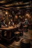 Placeholder: pirate tavern, pirates of the Caribbean style, tables with drunk people sitting