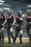Placeholder: hyper violent ogre women soccer team in the Olympics in the style of Giger and fallout 4 ,,bokeh like f/0.8, tilt-shift lens 8k, high detail, smooth render, down-light, unreal engine