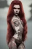 Placeholder: beauty vampire woman with long red hair, with tattoos, full