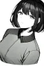 Placeholder: short hair girl passed out, close-up, greyscale