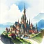 Placeholder: dnd, fantasy, watercolour, large strokes, stylistic, landscape, illustration, capital city, opulent, magnificent, medieval