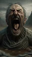 Placeholder: A big statue of a head in the sand huge mouth open and out of it a lot of snakes and spidrs,surrealism of the dark of a nightmare ten miles high and six foot deep, hyper photorealistic, hyper detailed dark art color, high resolution, fog, octane render, tilt shift, HDRI Environment, all pictures dark gray