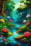 Placeholder: egzotyczne kwiaty magiczny las i rzeka grafika salvador dali