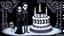 Placeholder: draw a birthday cake with logo number 23 or one candle 23 .Insanely detailed Addams Family movie still with Barbie dolls, art by tim burton