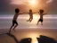 Placeholder: children jumping in water on a beach capture them against the sun and make an art silhouette, hyper details, real sharp, 8k, well detailed, cinematic 8k