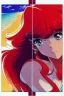 Placeholder: 1girl, retro anime, 80's, redhead,portrait, synth-wave colors, beach
