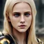 Placeholder: Prhotorealistic close-up of a beautiful blonde warrior with dystopian clothes and background