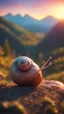 Placeholder: spray paint, body with dark outline, portrait of bald snail psychedelic sunset in carpathians montains sun set ,bokeh like f/0.8, tilt-shift lens 8k, high detail, smooth render, down-light, unreal engine, prize winning