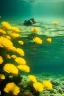 Placeholder: eva and adam underwater with yellow flowers for hair, closed eyes, rtx, reflection, 8k, glow, winning photography, caustics