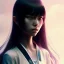 Placeholder: Japanese girl with big brown eyes and long black hair with bangs, cute, beautiful, high quality, insane detail, by Greg Rutkowski, straight bangs, asian, pink shirt