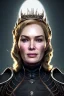 Placeholder: Cersei Lannister as evil queen in black leather, lena headay, leather, busty, cleavage, angry, rage, stern look. character design by cory loftis, fenghua zhong, ryohei hase, ismail inceoglu and ruan jia. unreal engine 5, artistic lighting, highly detailed, photorealistic, fantasy