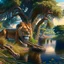 Placeholder: Animated drawing of a hyper-detailed hyper-realistic lion river trees summer 4k