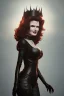 Placeholder: Geena Davis as evil queen in black leather, leather, busty, cleavage, angry, rage, stern look. character design by cory loftis, fenghua zhong, ryohei hase, ismail inceoglu and ruan jia. unreal engine 5, artistic lighting, highly detailed, photorealistic, fantasy