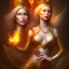 Placeholder: portrait lady fire with big bobs no top long black hairs in castle