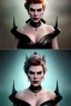 Placeholder: Hannah Waddingham as evil queen in black leather, busty, cleavage, voluptous, rebecca Welton, angry, stern look. character design by cory loftis, fenghua zhong, ryohei hase, ismail inceoglu and ruan jia. unreal engine 5, artistic lighting, highly detailed, photorealistic, fantasy