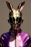 Placeholder: Medium Close Up Portrait, Front image. cyberpunk, rabbit mask, Asian woman, pink hair. latex tracksuit. Red, black, gold, color. Pop style. Color background, photo studio. Avatar image, highly detailed, concept art, smooth, unreal engine 5, god rays, ray tracing, RTX, lumen lighting, ultra detail, volumetric lighting, 3d, finely drawn, high definition, high resolution.