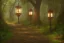 Placeholder: wooded forest stone path lantern