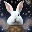 Placeholder: white platinum rabbit with blue third aye and butterfly wings, aboriginal, dot painting, indiginous, dot, mud, dream-time, abstract, dots, natural pigment, extremely sharp detail, finely tuned detail, ultra high definition, 8 k, unreal engine 5, ultra sharp focus, art germ and Paul Lewin and Kehinde Wiley, winter ambiance