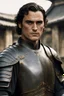 Placeholder: Joaquin Phoenix from year 2000, draped waves haircut, black hair, in medieval setting, in burnished medieval japanese armor