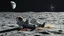 Placeholder: Lone astronaut lying listlessly on a lunar crater, absentmindedly playing with space dust, Earth satellite shining monotonously on the black horizon, spacesuit decorated with doodles of boredom, dramatically exaggerated pose of cosmic ennui, space station flickering faintly in the distance, surreal space comedy style