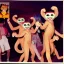 Placeholder: 1980s photo of new year's party alien monkey with dancing cats happy