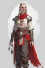 Placeholder: full length, tall, gangly, 22-year old, nordic looking female human cleric with a red beaded necklace, wearing scale mail