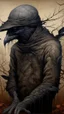 Placeholder: black vein, human veins, mixing together a lot of them, like a forest, big and small veins a lot of them, a crow on shoulder of scarecrow