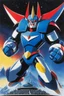 Placeholder: think about a commercial poster script with UFO Robot Grendizer: Grendizer is a giant monster robot pointing his finger to the camera with a smile, saying "yes, you." Bigger! Wilder! Whoa! Thank you!