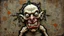 Placeholder: Grotesque character emerging from textured encaustic surface, deformed facial features sculpted in hot wax, exaggerated gestures frozen in the translucent medium, abstract patterns scratched away revealing intense colors, overlapping layers creating visual depth, fusion of humor and ancient technique, cartoonish surrealism style