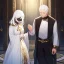 Placeholder: Girl with white hair wearing white robes and a blindfold. Boy with gold eyes, black hair wearing old ragged leather. Forest path background