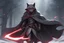 Placeholder: Anthropomorphic red eyed light grey wolf wearing a black hooded cloak and wielding two sharp curved sickles in 8k solo leveling shadow artstyle, machine them, close picture,