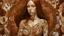 Placeholder: A detailed digital illustration of a woman with a vibrant, yet uniquely shaped body. The central subject, a captivating mosaic of brown and white tiles, is her warm yet somewhat curvaceous body, featuring intricate, ethereal facial features. The background weaves in intricate patterns, adding depth and mystery to the painting's composition. From bottom right towards top left, she wears a gold necklace that draws us into her captivating, fantasy-inspired realm