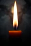 Placeholder: Close-up of the candle flame that glows unnaturally bright, mysterious aura, soft, a devil face in distance in the background