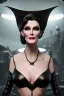 Placeholder: Carmen Dell`orifice as evil queen in black leather gown, angry, busty, curvey, cleavage, unreal 5, octane render,cinema4d, dynamic lighting, dramatic lighting, 4k, redshift render, highly detailed, hyper realistic