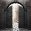 Placeholder: [illustration by Grzegorz Rosiński] Ahead, an archway of fused bone and skulls frames an ancient iron door etched with strange, angular sigils. The air smells of old blood and something… burnt.