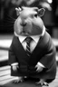 Placeholder: capybara in a black and white suit