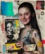 Placeholder: happy beautiful girl holding big proffesional camera in studio. street art, oil on canvas, spray paint, collage, letters, newspapeers, Dave McKean, Vladimir Fedotko, Saturno Butto, Vaughn Bodé, Frank Wu, James C. Christensen, collage, dirty, paint dripping, radiant