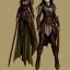 Placeholder: dungeons and dragons, female wood elf, druid, brown hair, brown eyes, full body, realistic face, short hair, large nose, closed mouth, leather armor, dark skin, one person, blue scarf