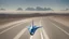 Placeholder: A Spacecraft, shaped like a passenger jet, without wings, hovering above a road, blue sky, white clouds