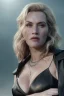 Placeholder: Kate Winslet as evil queen in black leather gown, cleavage, angry, stern look unreal 5, octane render,cinema4d, dynamic lighting, dramatic lighting, 4k, redshift render, highly detailed, hyper realistic