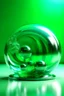 Placeholder: large and small glass balls swirling on the tableland, calming nerves, relaxation, in the background abstract flexible gentle statue, light shades, green tint background