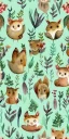 Placeholder: exquisite whimsical woodland watercolor, delicate woodland, cute, adorable, linen backdrop, repeating pattern